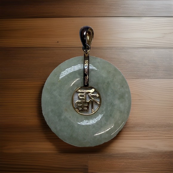 Estate Vintage 925 WW Jade Jadeite Pinyin Luck Chinese Symbol Statement Pendant